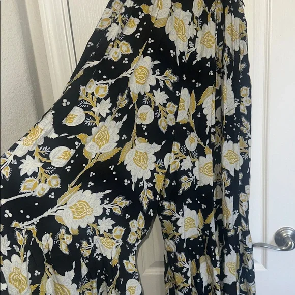 Free People Black Yellow Little of your Love Smocked Floral Jumpsuit size small - Picture 8 of 14